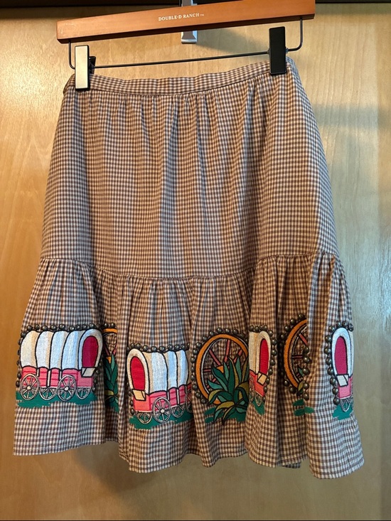 Double D Ranch Dresses & Skirts - Double D Ranch Brown Mini Skirt with Colorful Wagon Embroidery